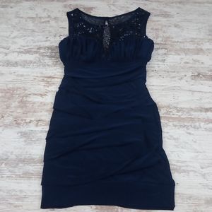 Windsor Dark Navy Blue Layered Sequin Mini Dress